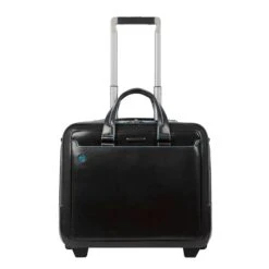 Piquadro Black Square Briefcase With Wheels 2 Compartments Black
